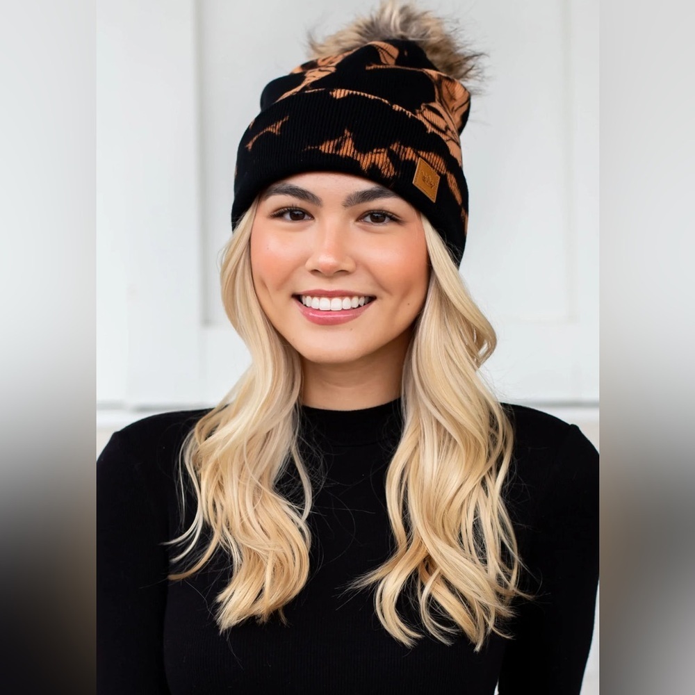 PANACHE Beanie Tie Dye Knit Hat with Pom Pom